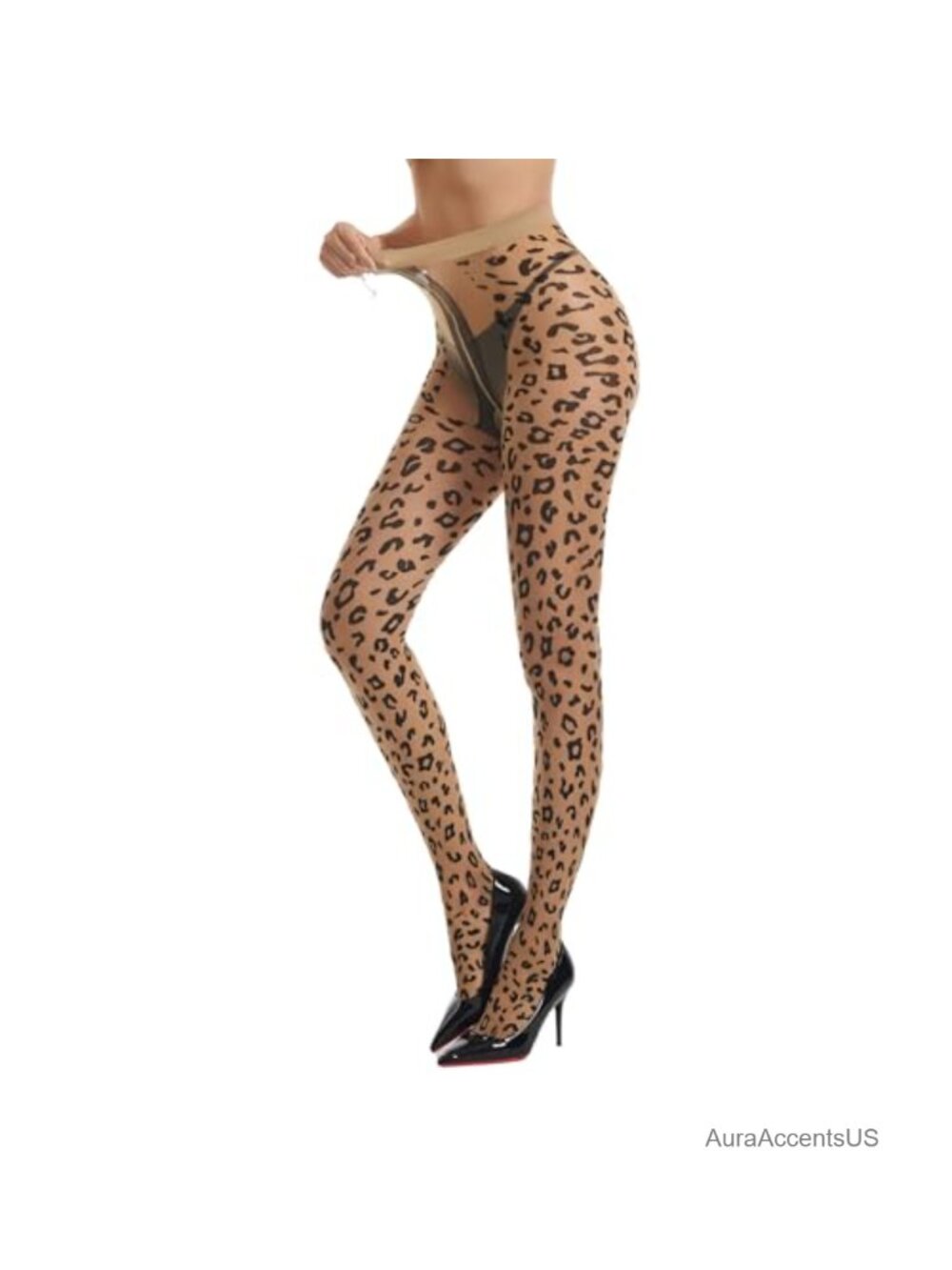 Women's Patterned Tights 15D High Waist Sheer Pantyhose Black Stockings One Size